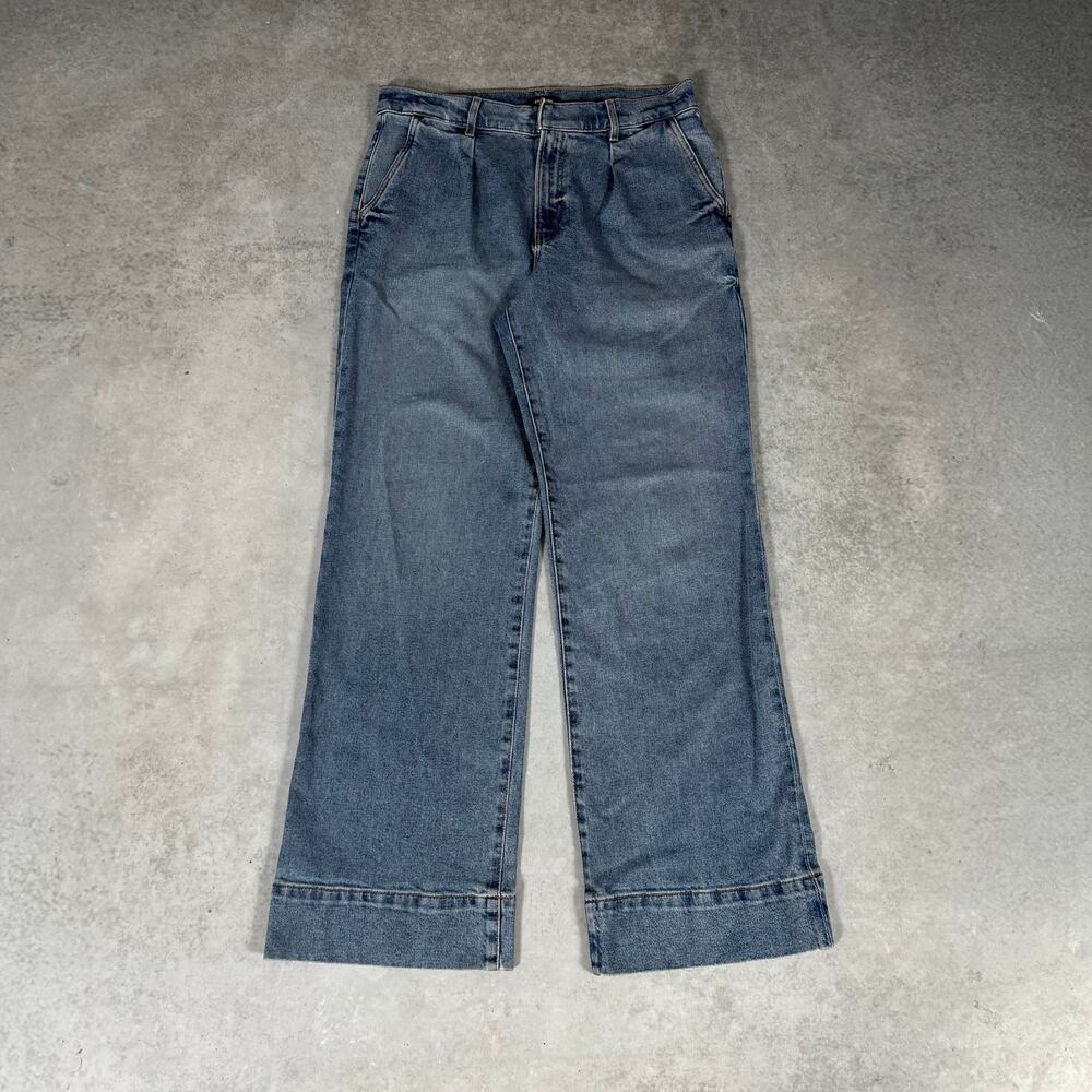 Express Wide Leg High Rise Jeans Cuffed Denim Blue Womens - Size: 10R Waist: